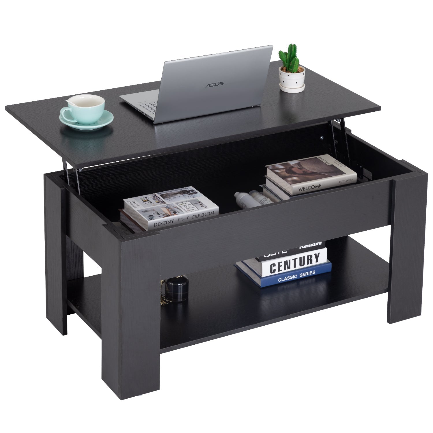 Lift Top Couchtisch mit verstecktem Kompartiment und Lagerregal