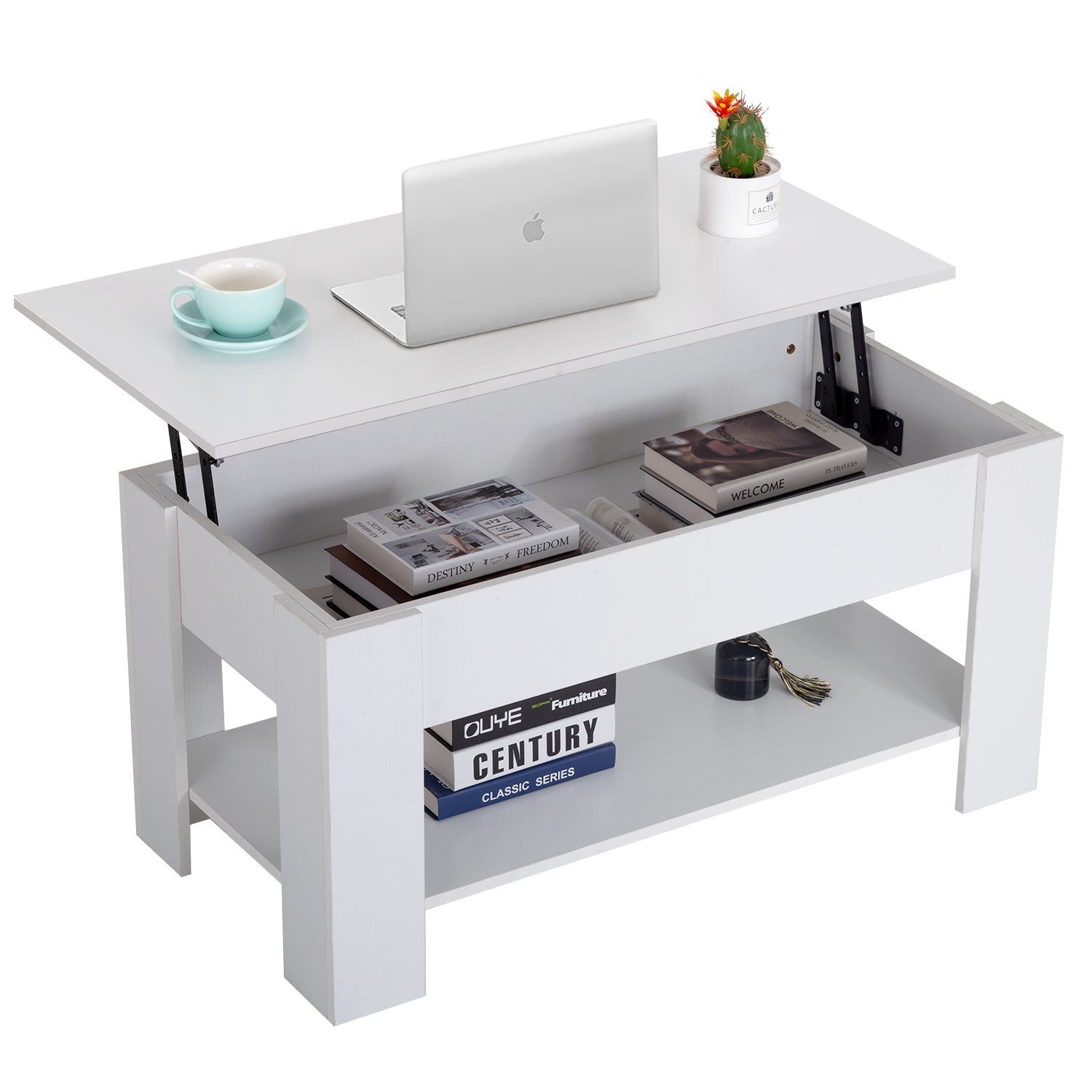 Lift Top Couchtisch mit verstecktem Kompartiment und Lagerregal