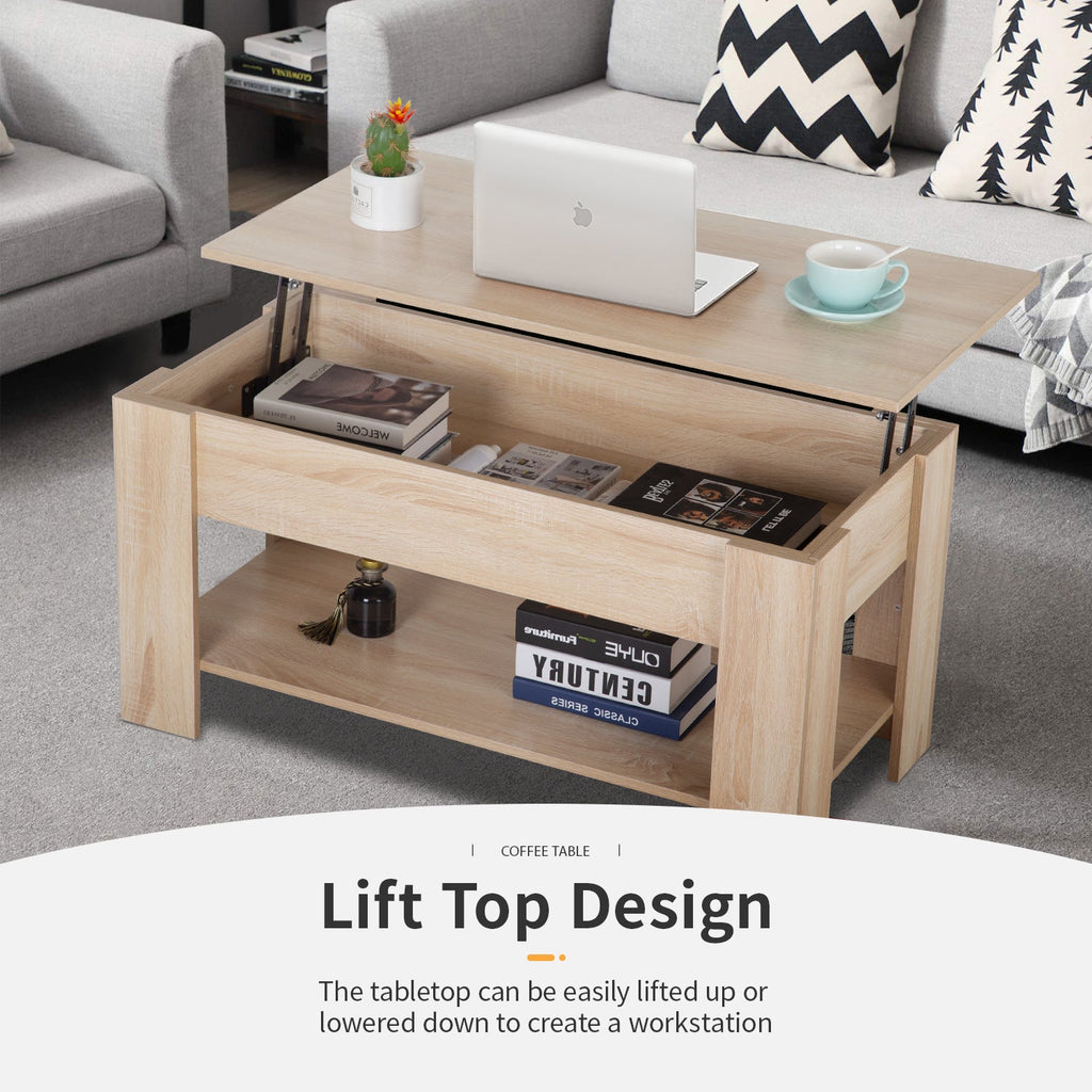 Lift Top Couchtisch mit verstecktem Kompartiment und Lagerregal