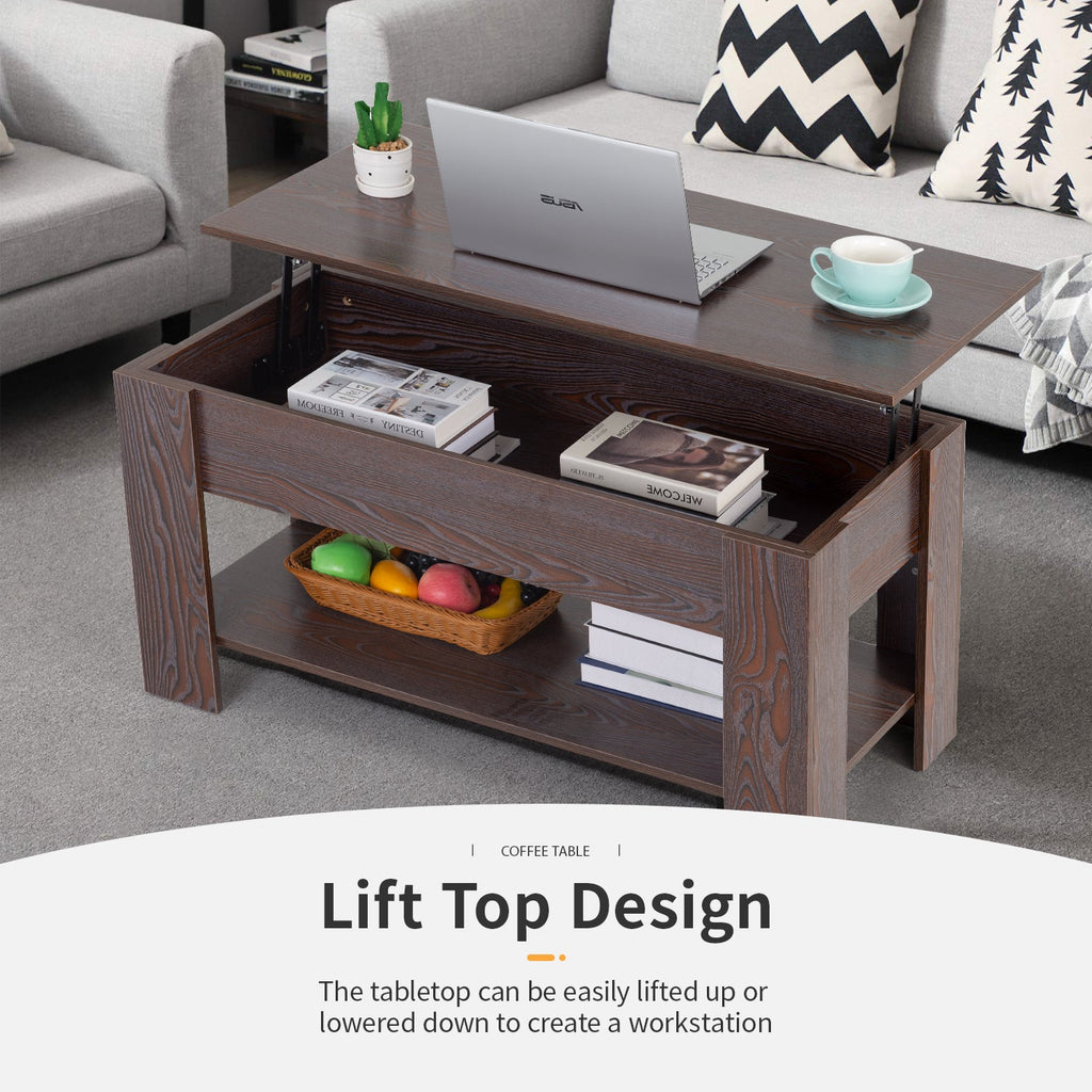 Lift Top Couchtisch mit verstecktem Kompartiment und Lagerregal