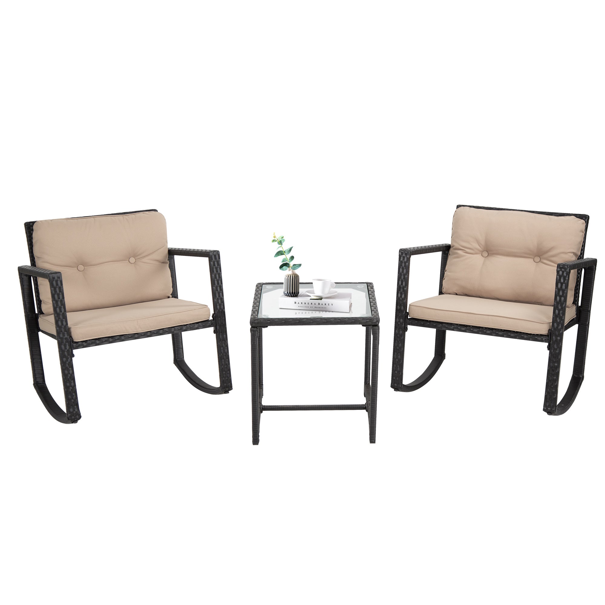Outdoor Bistro Set Schaukeln 3 Stück Patio Set Rattan Stuhl