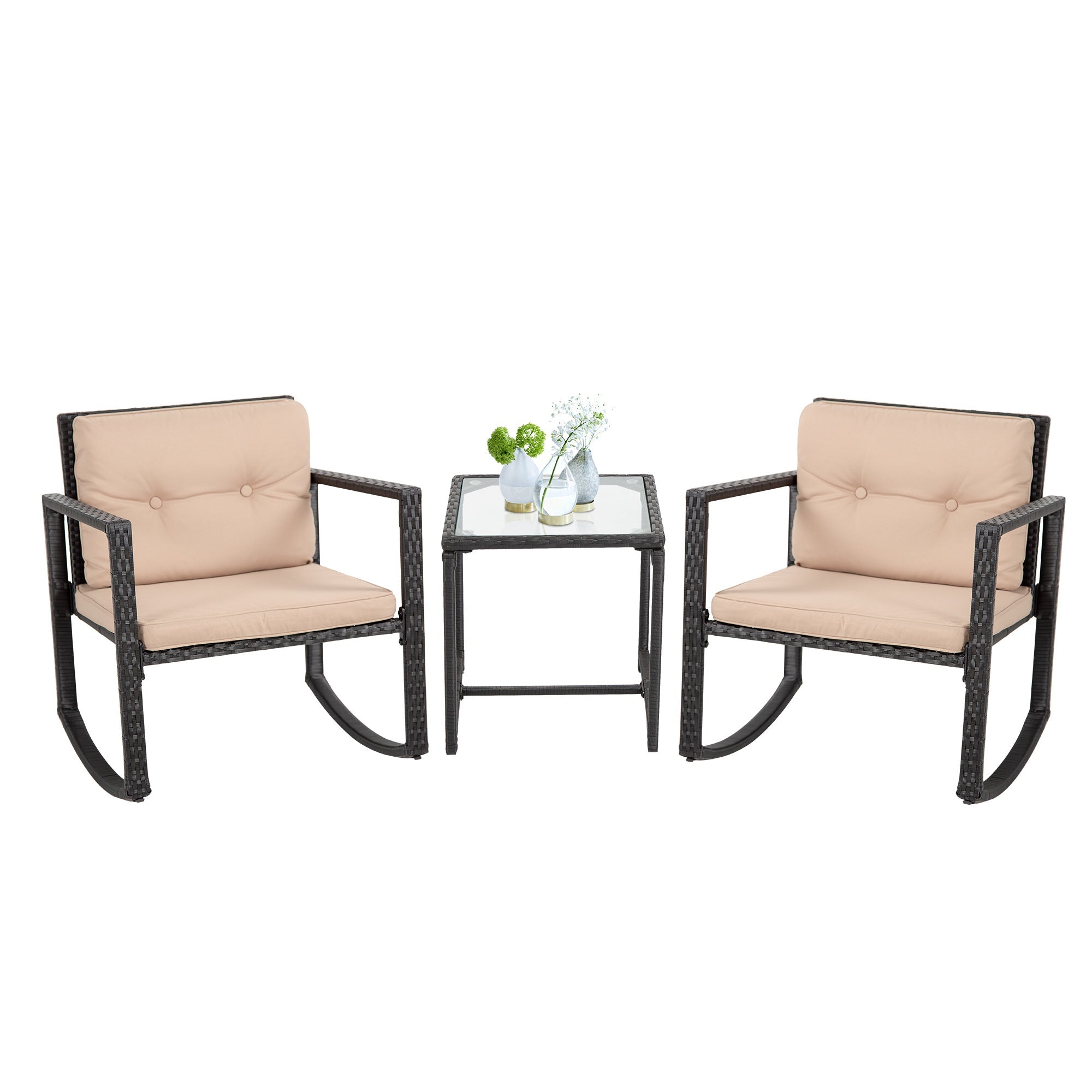 Outdoor Bistro Set Schaukeln 3 Stück Patio Set Rattan Stuhl