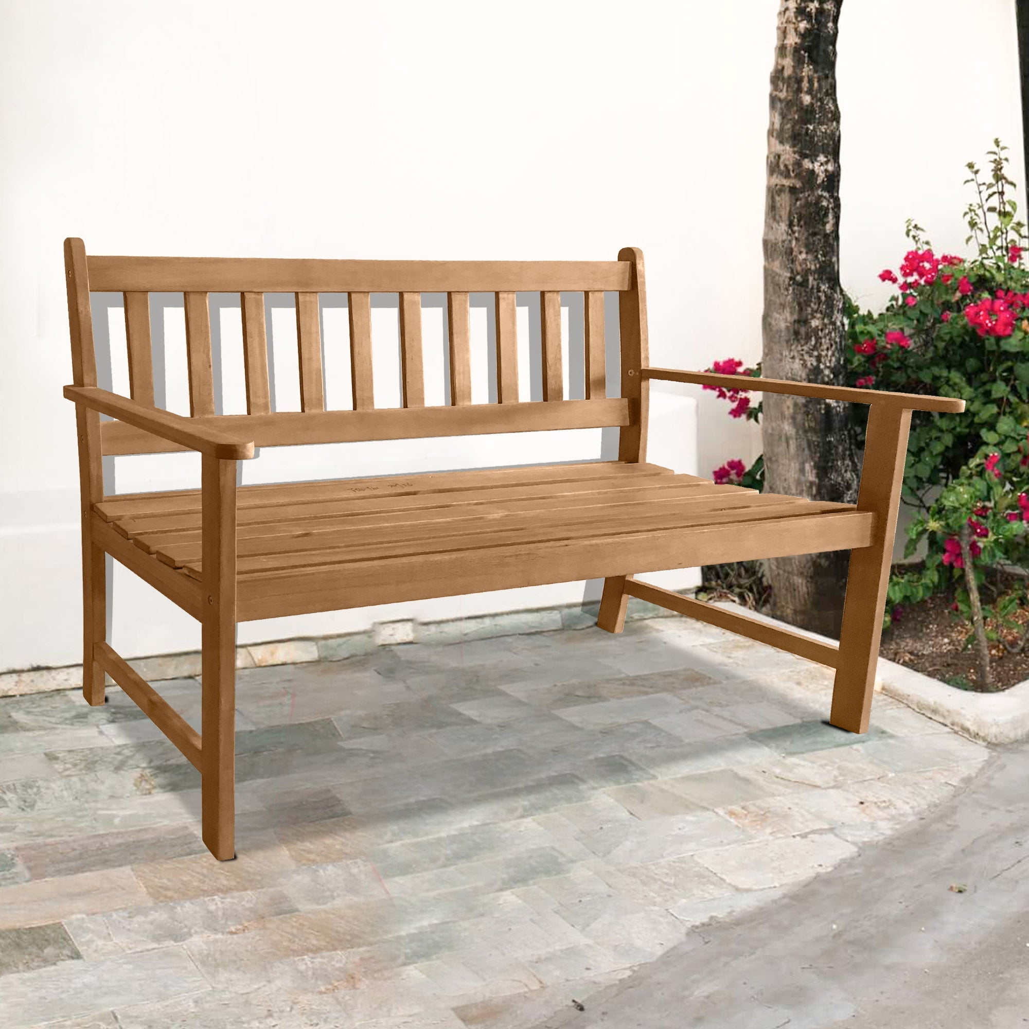 Outdoor Patio Bench Wood Garden Bench mit Armlehnen Sturdy Front Porch Chair