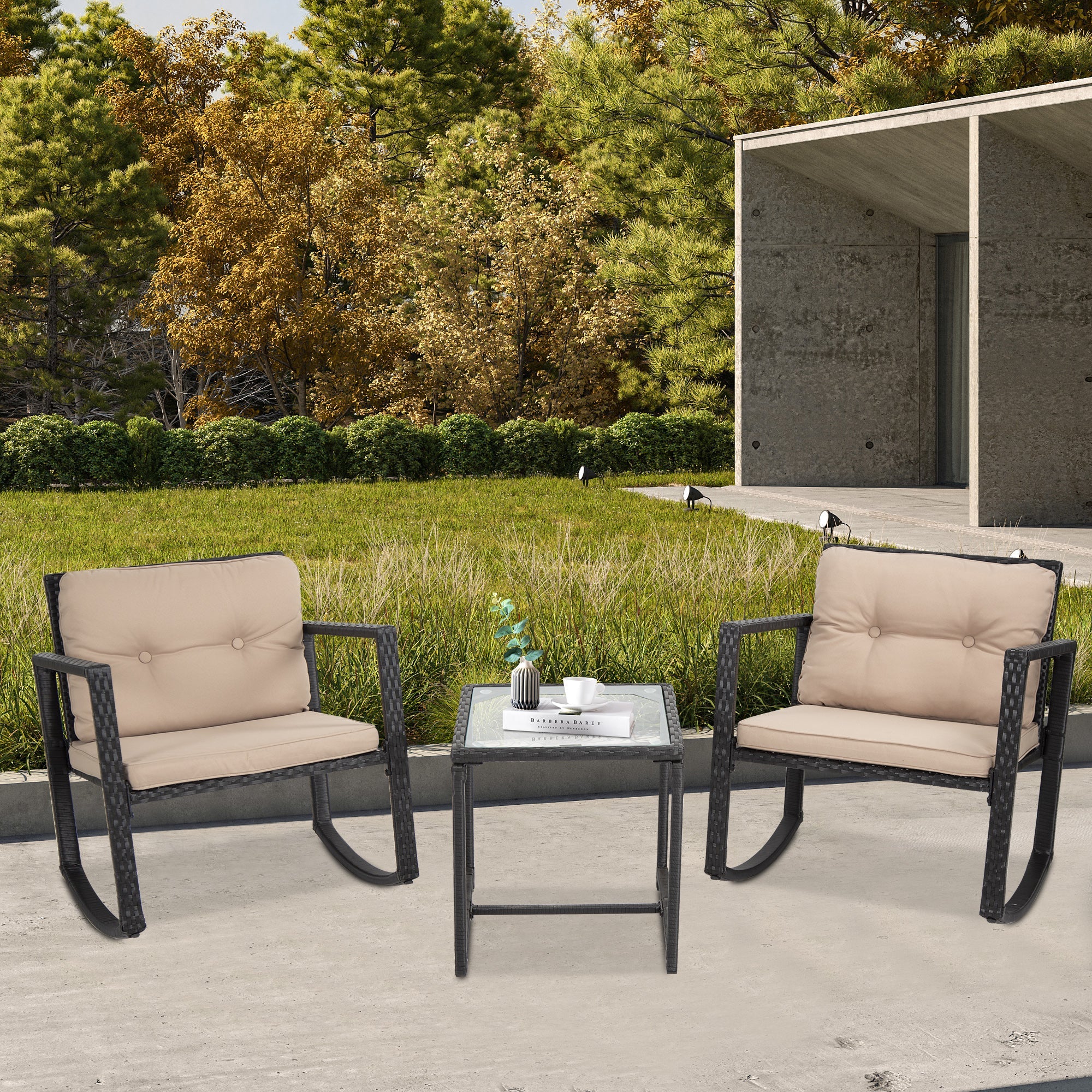 Outdoor Bistro Set Schaukeln 3 Stück Patio Set Rattan Stuhl