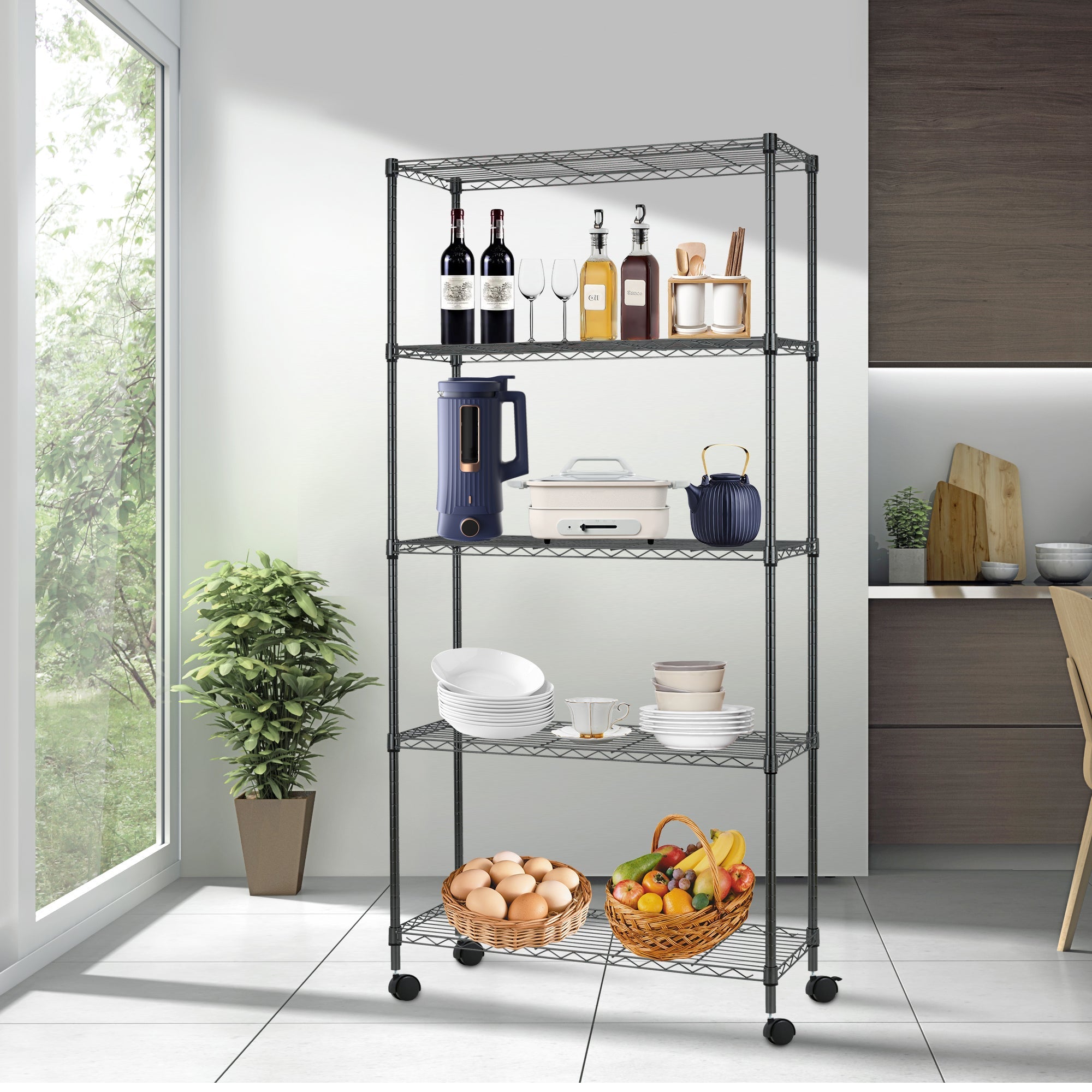 5 Stufendraht-Metallregale mit Rädern