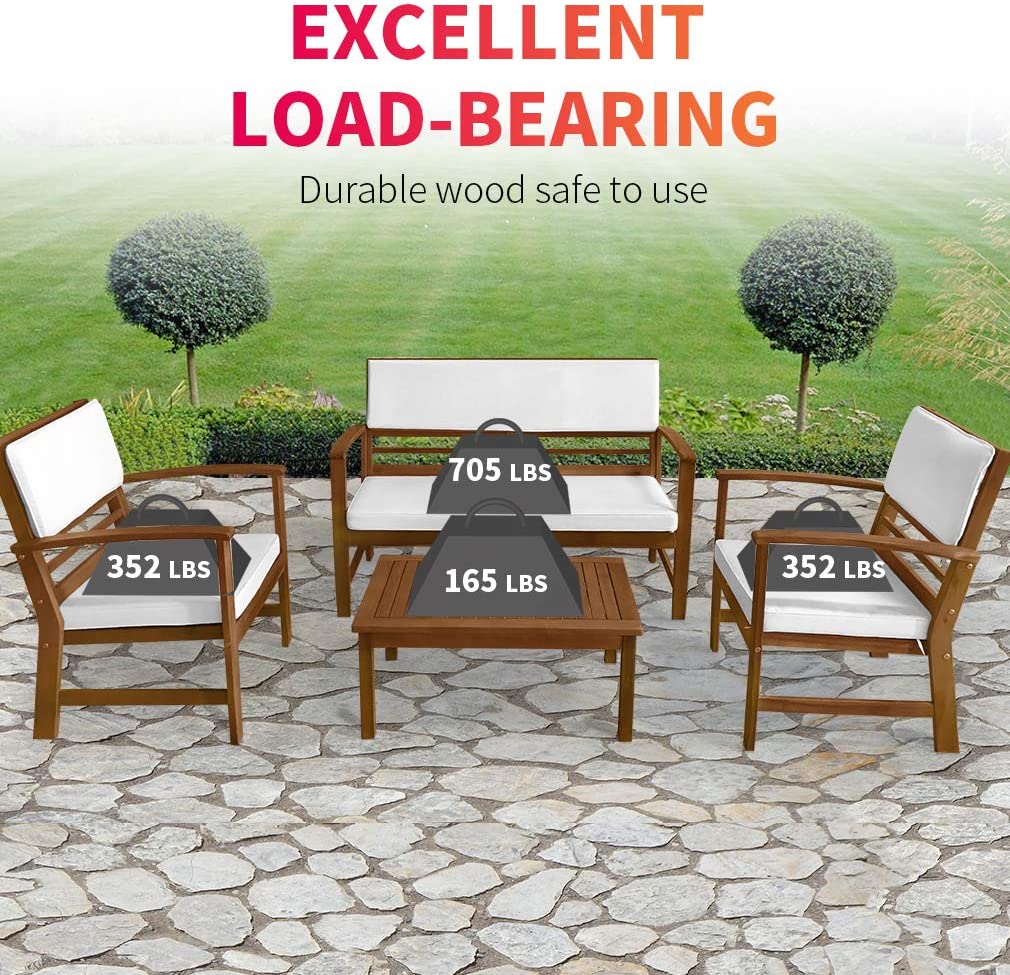 4-Stück-Acacia-Holz Außensitze