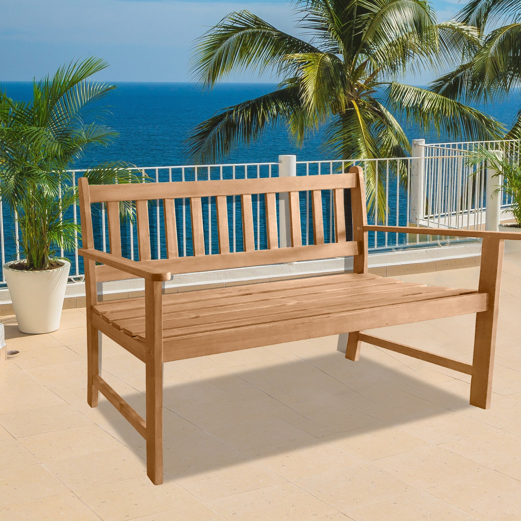 Outdoor Patio Bench Wood Garden Bench mit Armlehnen Sturdy Front Porch Chair