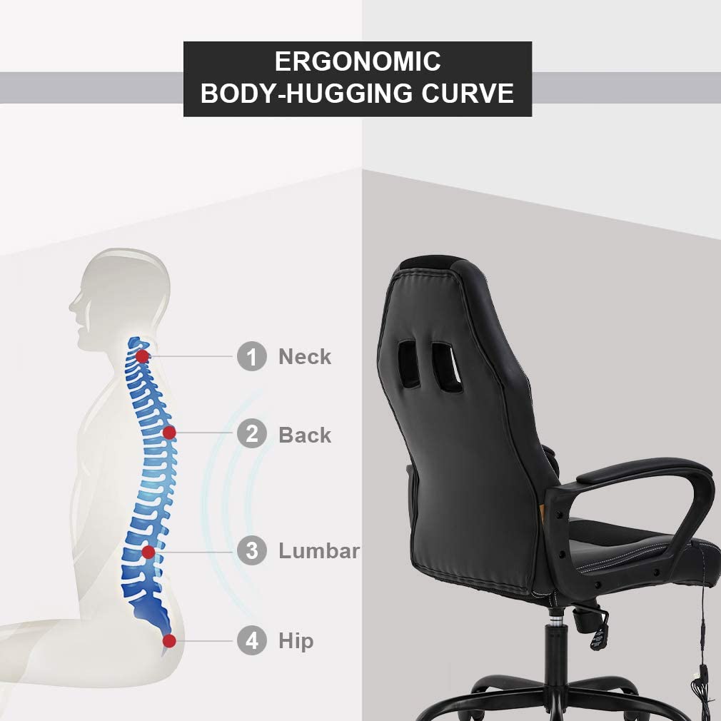Verstellbare PU Lumbal Massage Support Leder Racing Chair