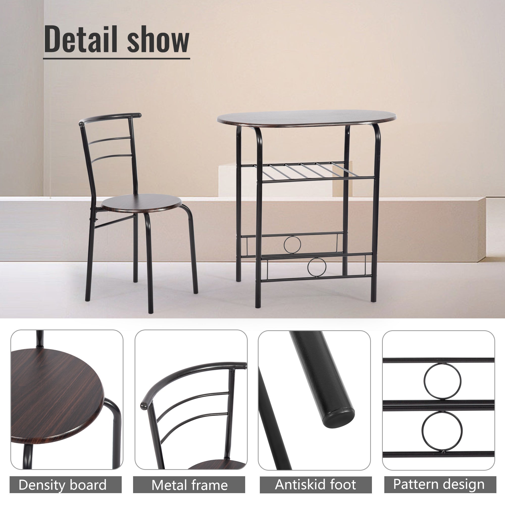 3-Piece Round Table und Stuhl Set für Küche Esszimmer