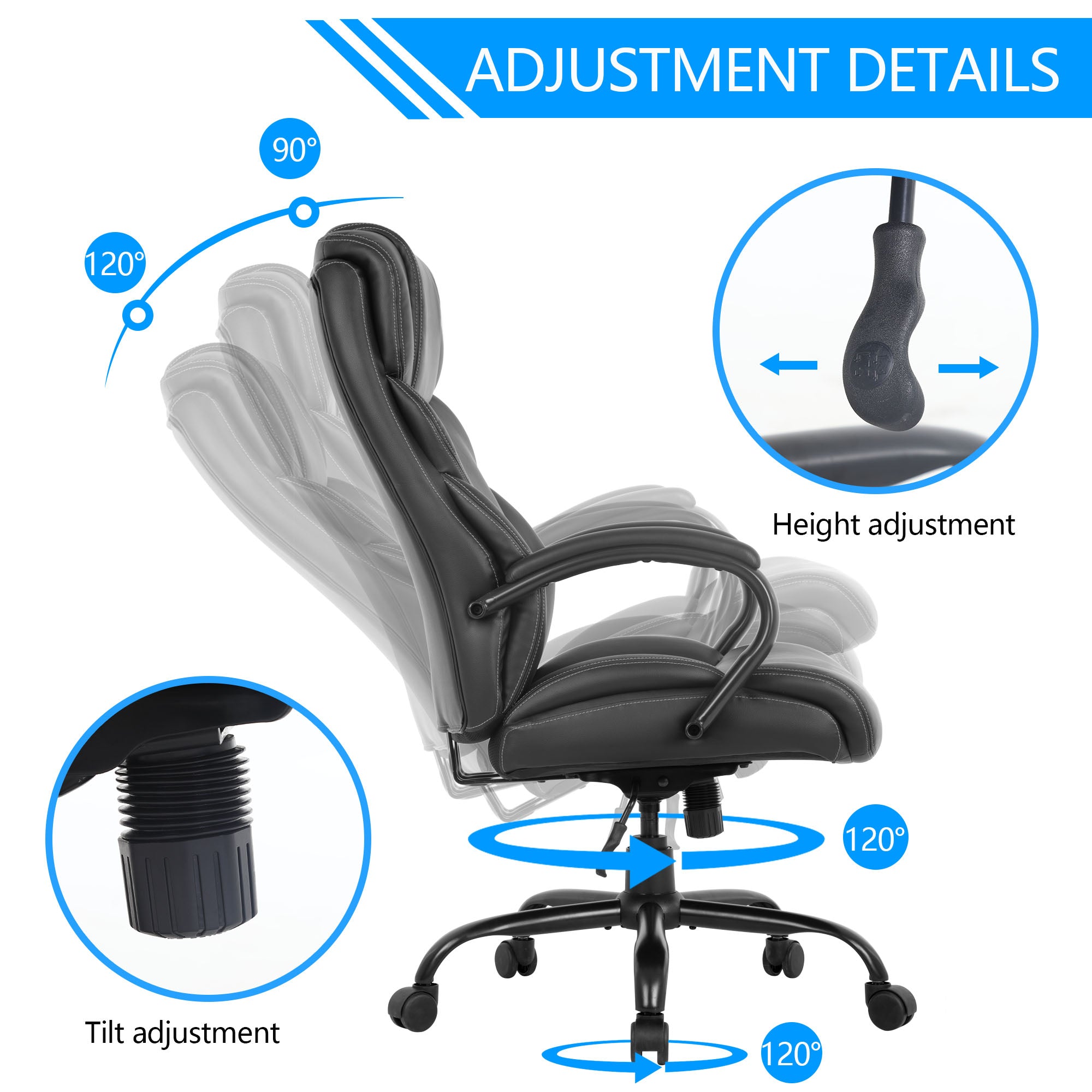 Breitsitz-Schreibtischstuhl mit Lumbar-Stützarmen