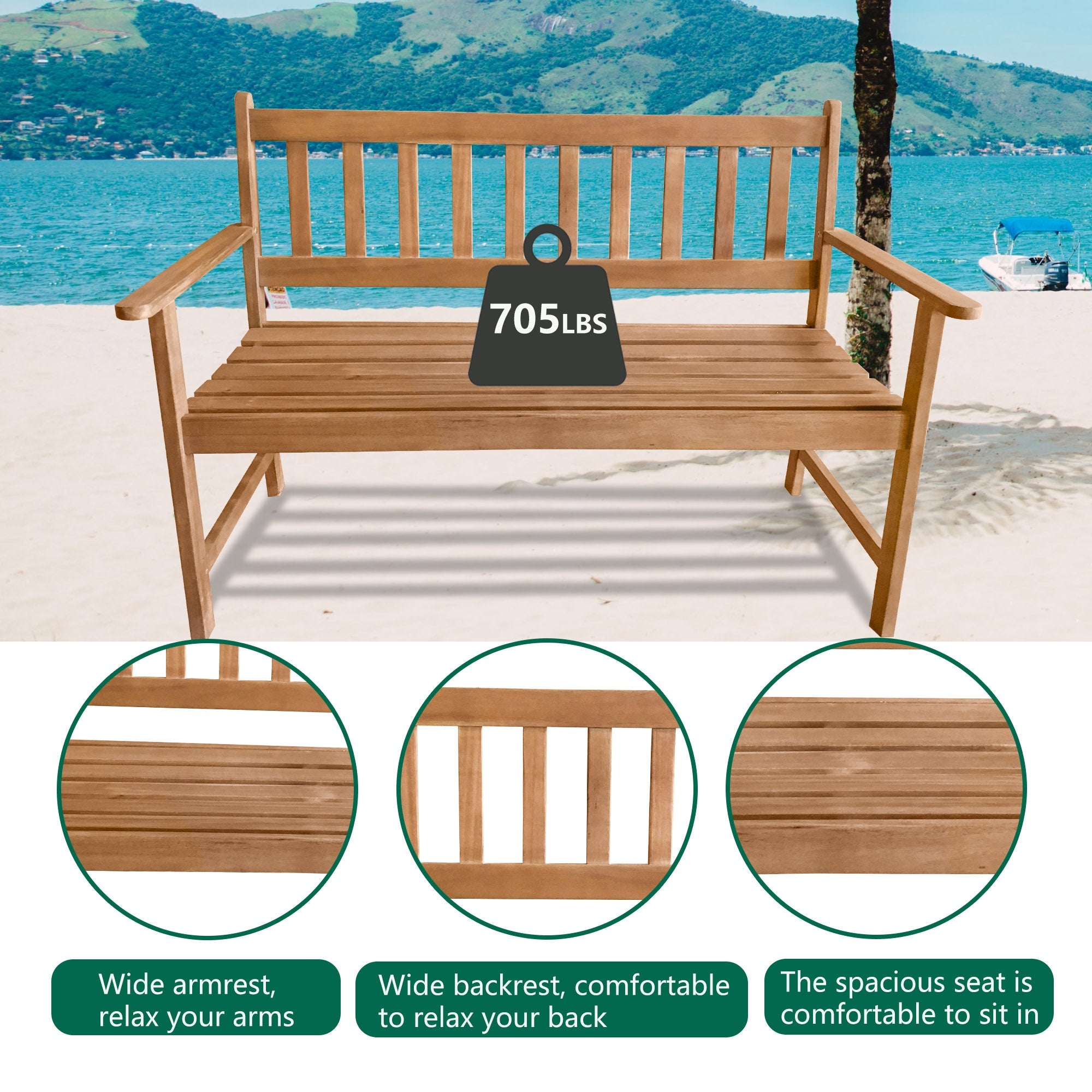 Outdoor Patio Bench Wood Garden Bench mit Armlehnen Sturdy Front Porch Chair