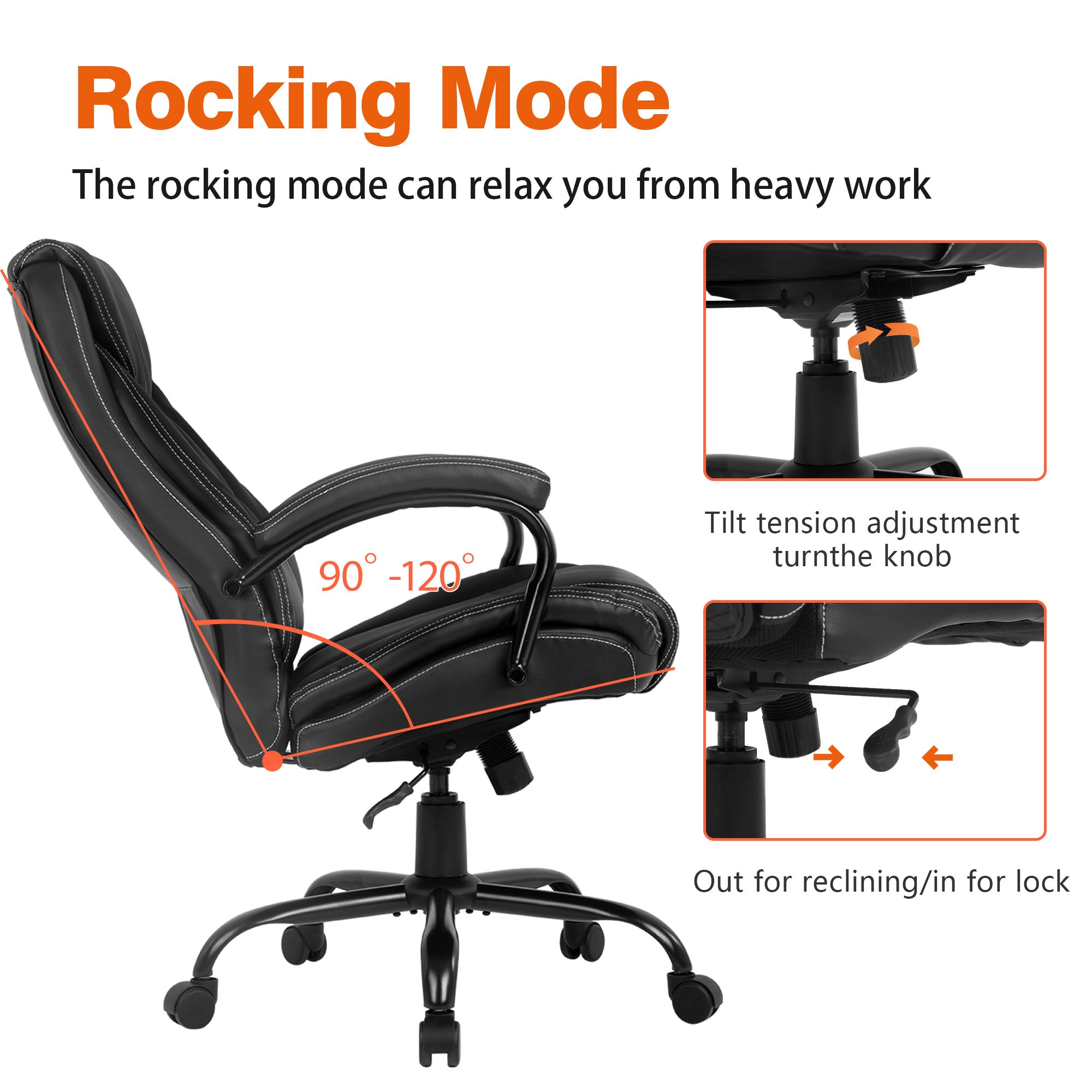 Breitsitzer Ergonomischer PU Lederschreibtischstuhl