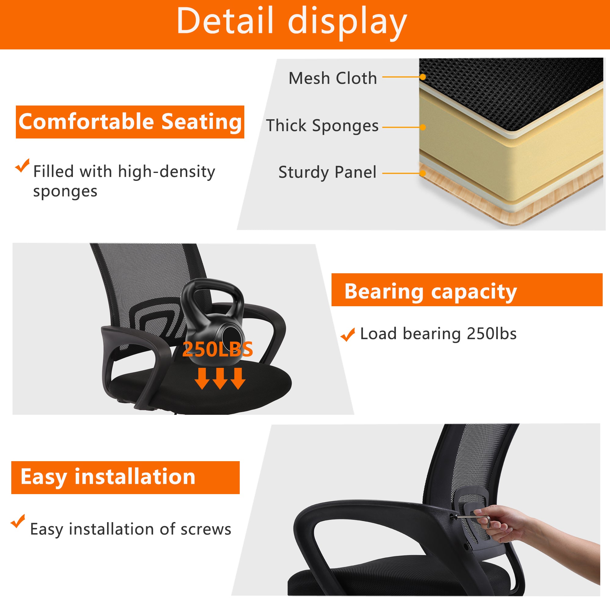 Ergonomic Office Chair - Mesh Desk Task Computer Swivel Chair mit Lumbar-Unterstützung, moderne Führungs verstellbar