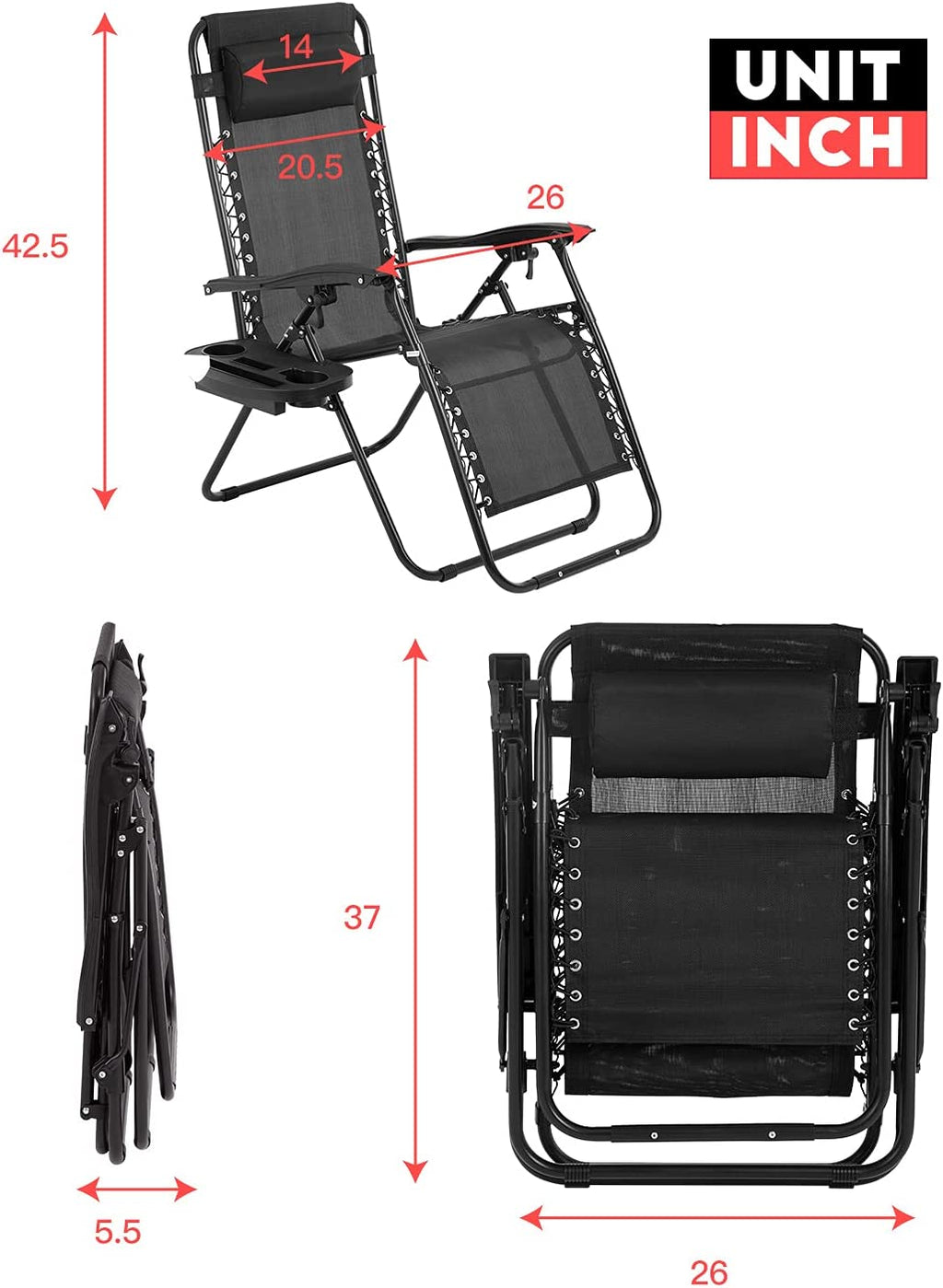 Zero Gravity Lawn Lounge Chair Patio Set von 2