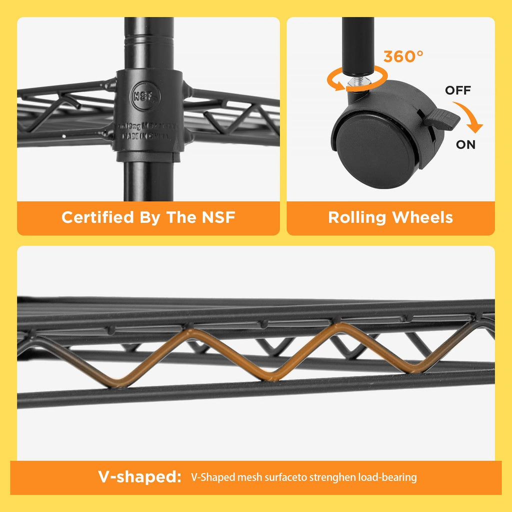 5 Stufendraht-Metallregale mit Rädern