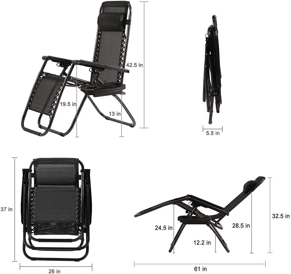 Zero Gravity Lawn Lounge Chair Patio Set von 2