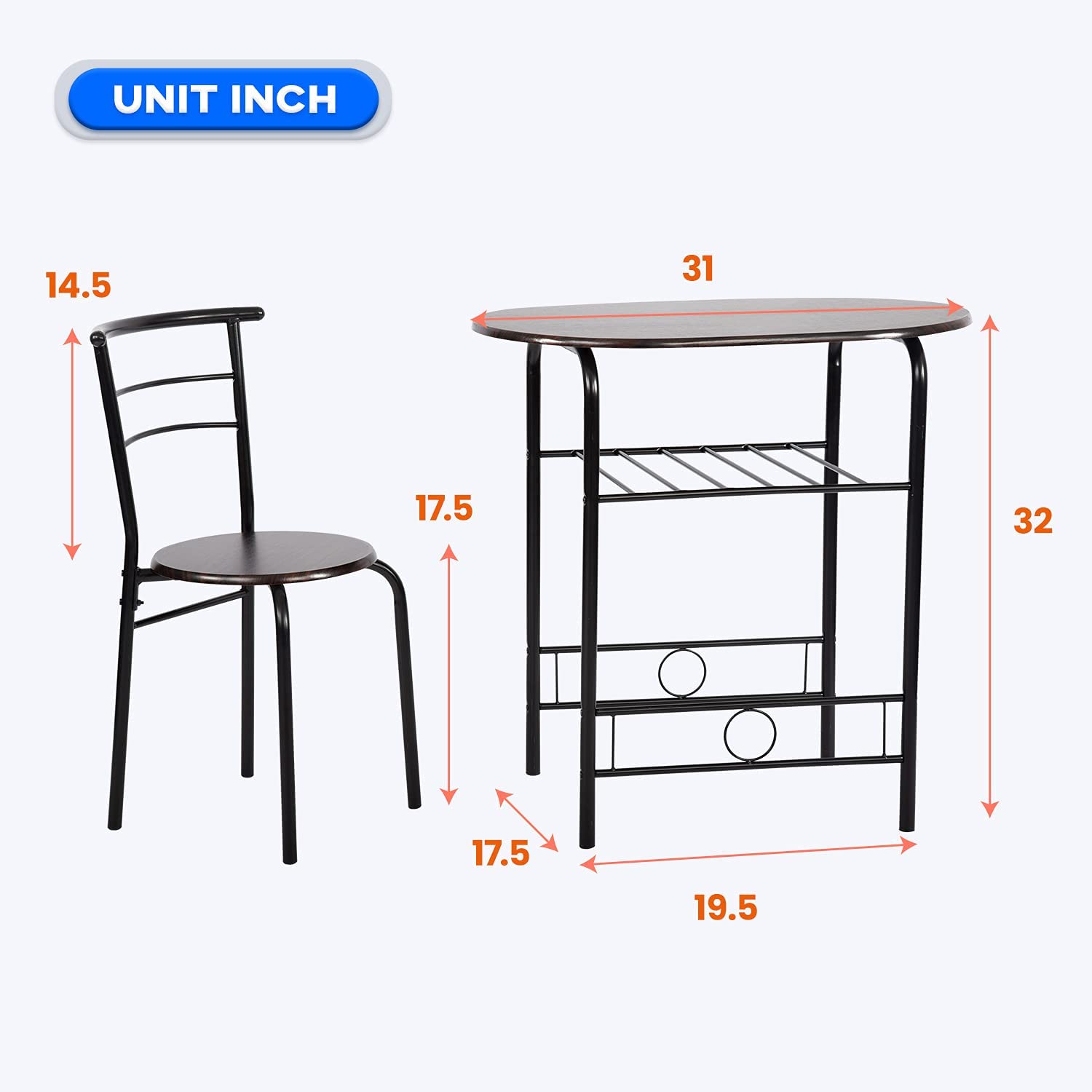 3-Piece Round Table und Stuhl Set für Küche Esszimmer