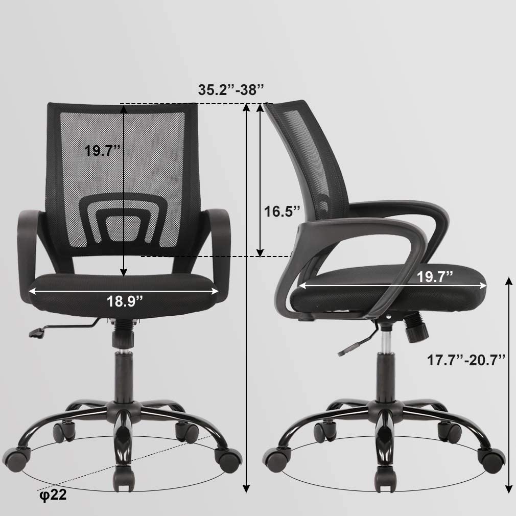 Ergonomic Office Chair - Mesh Desk Task Computer Swivel Chair mit Lumbar-Unterstützung, moderne Führungs verstellbar