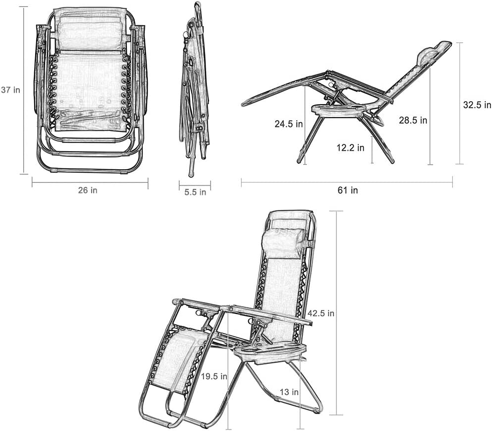 Zero Gravity Lawn Lounge Chair Patio Set von 2