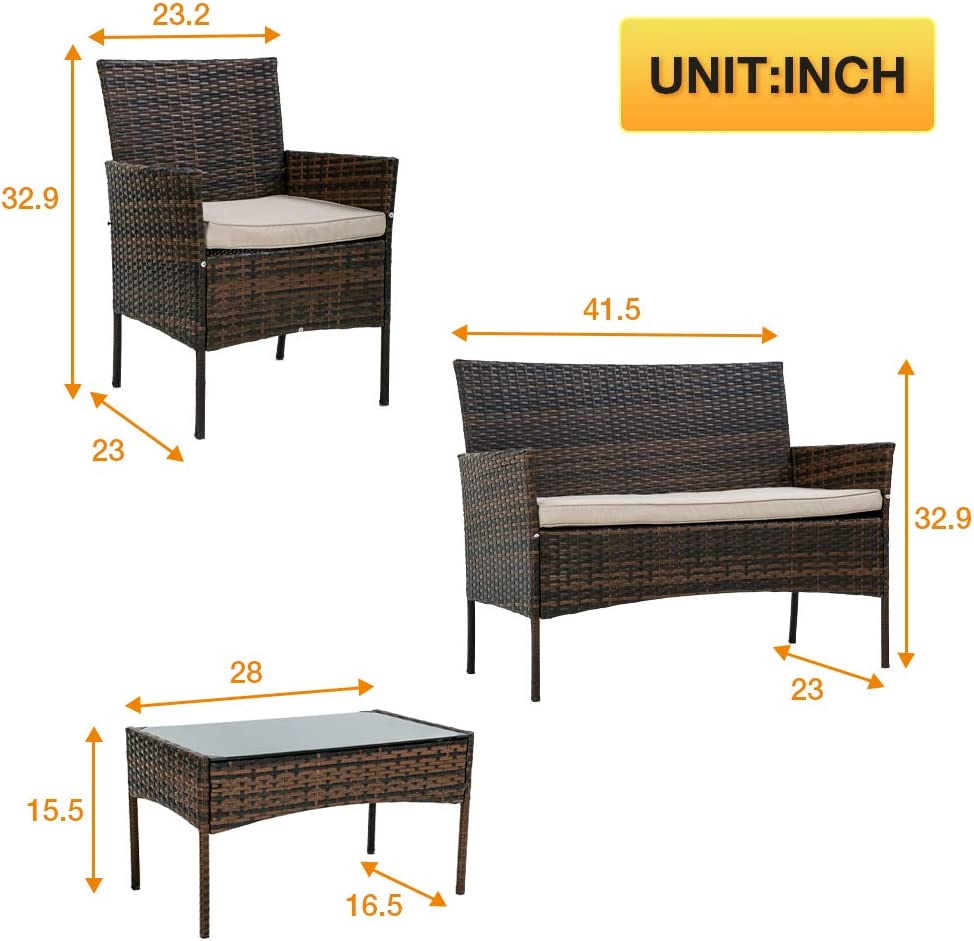 4 Stücke Outdoor Rattan Stuhl Wicker Sofa Garten Patio Möbel Set