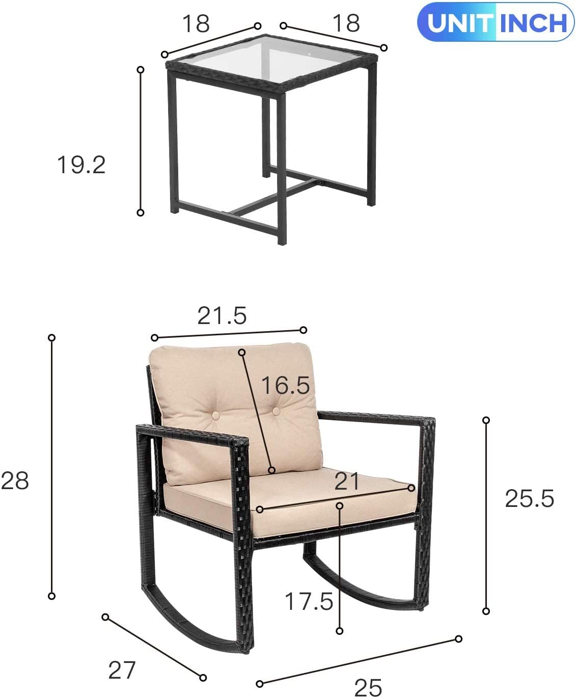Outdoor Bistro Set Schaukeln 3 Stück Patio Set Rattan Stuhl