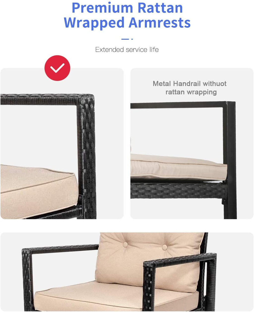 Outdoor Bistro Set Schaukeln 3 Stück Patio Set Rattan Stuhl