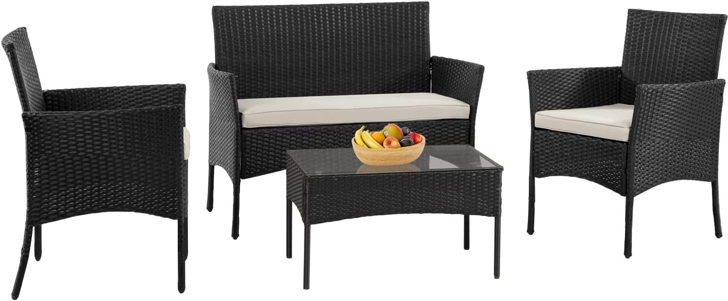 4 Stücke Outdoor Rattan Stuhl Wicker Sofa Garten Patio Möbel Set