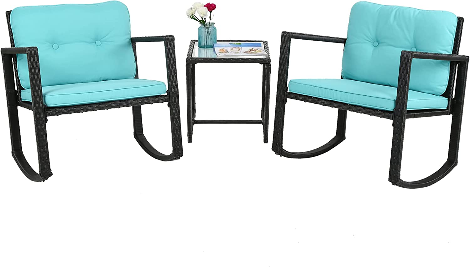 Outdoor Bistro Set Schaukeln 3 Stück Patio Set Rattan Stuhl