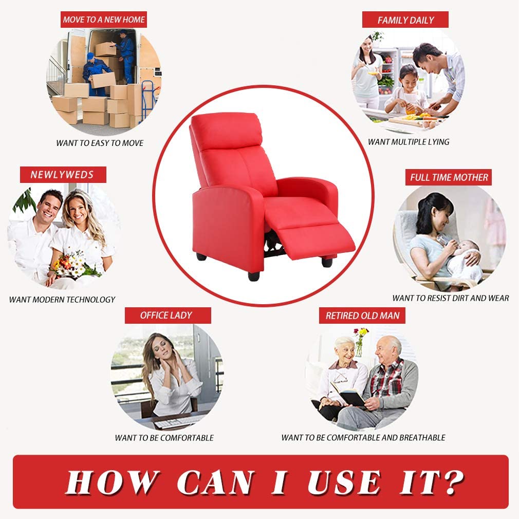 Recliner Stuhl für Wohnzimmer Recliner Sofa mit PU Leder gepolsterte Sitzlehne