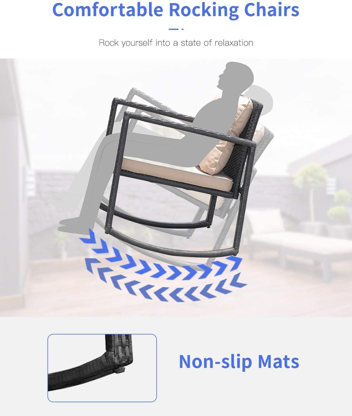 Outdoor Bistro Set Schaukeln 3 Stück Patio Set Rattan Stuhl