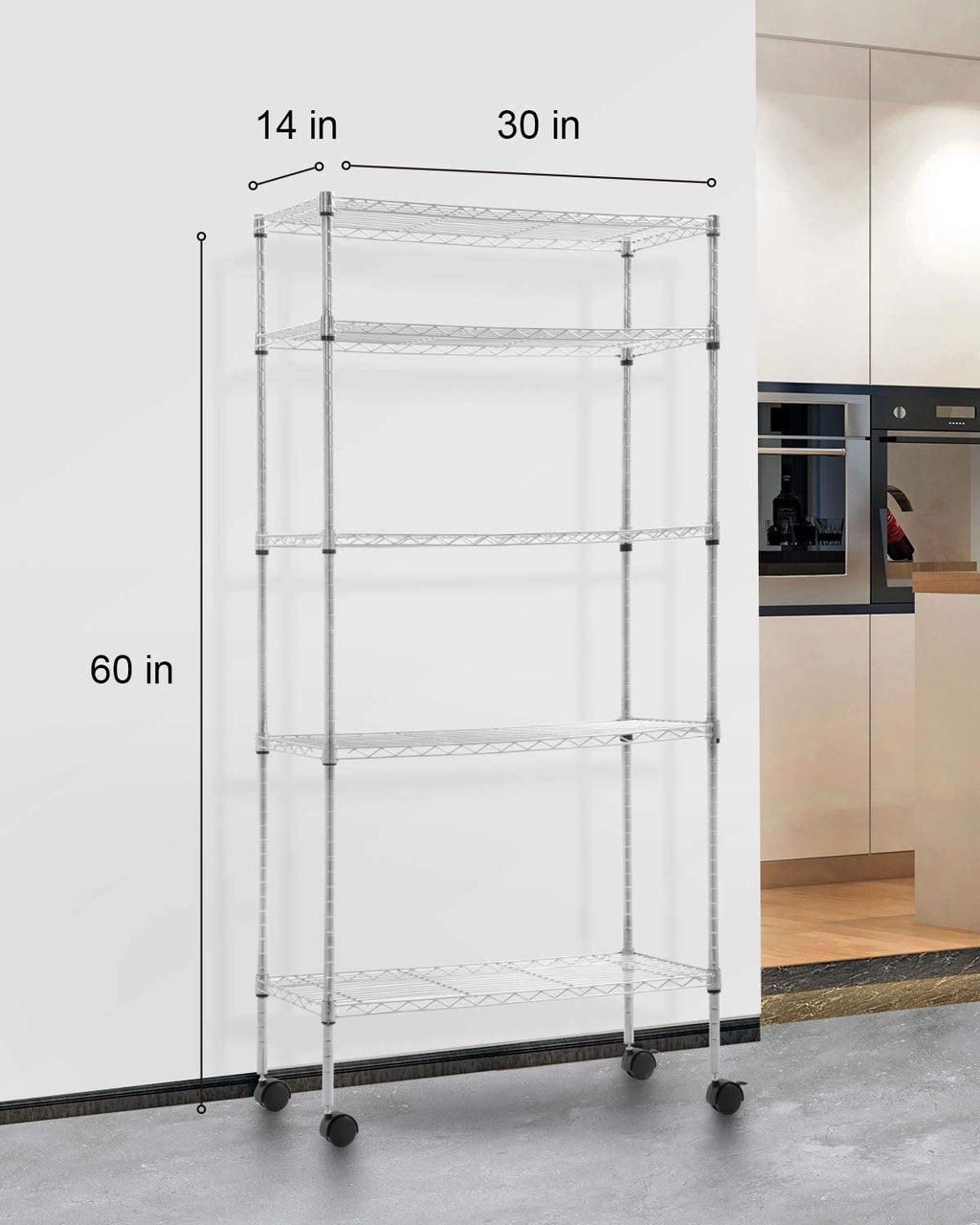 5 Stufendraht-Metallregale mit Rädern
