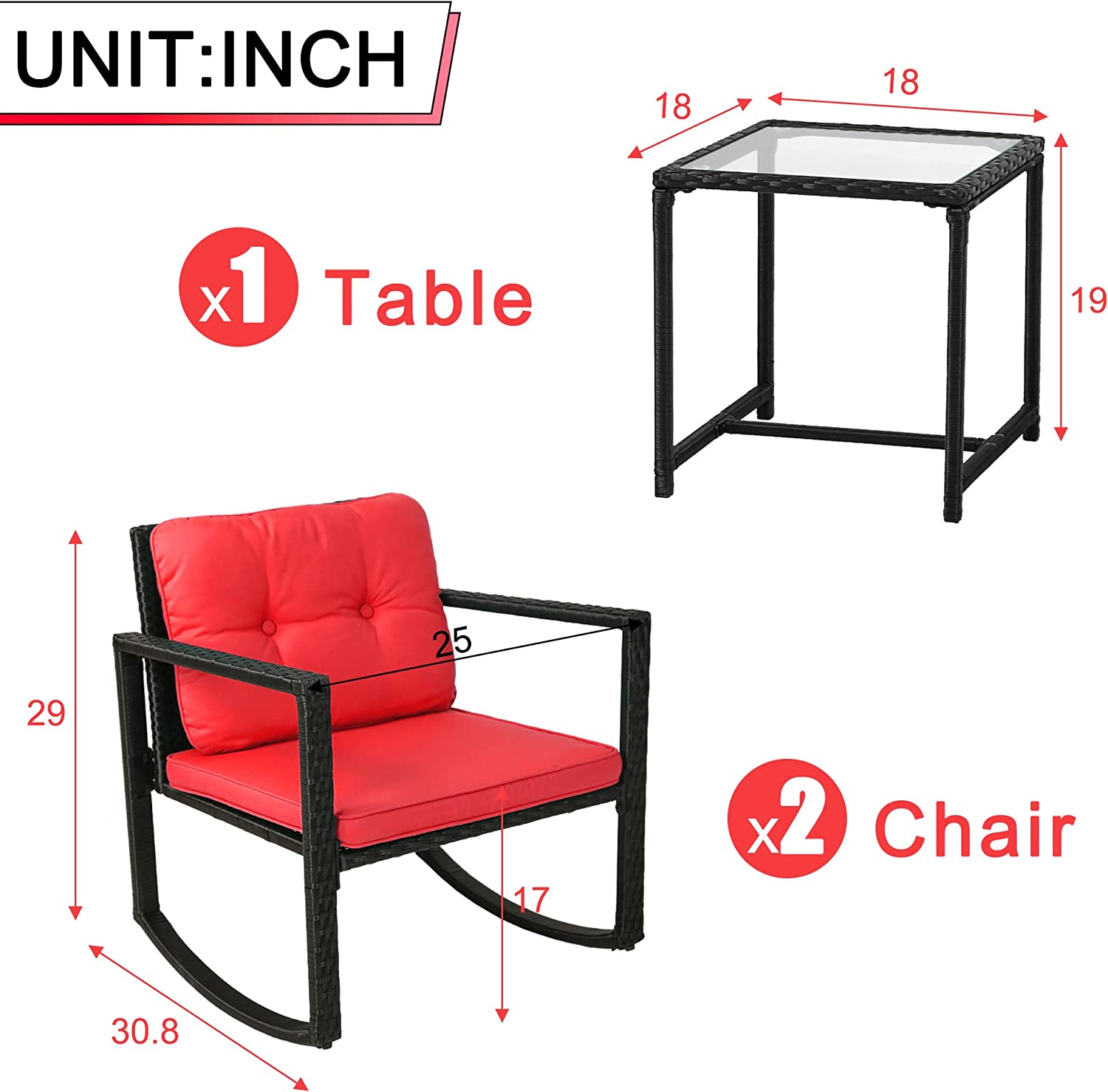 Outdoor Bistro Set Schaukeln 3 Stück Patio Set Rattan Stuhl