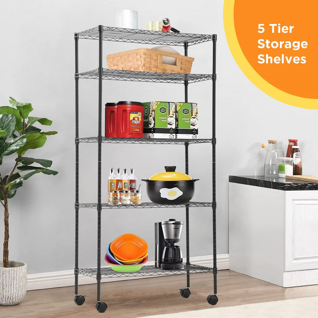 5 Stufendraht-Metallregale mit Rädern