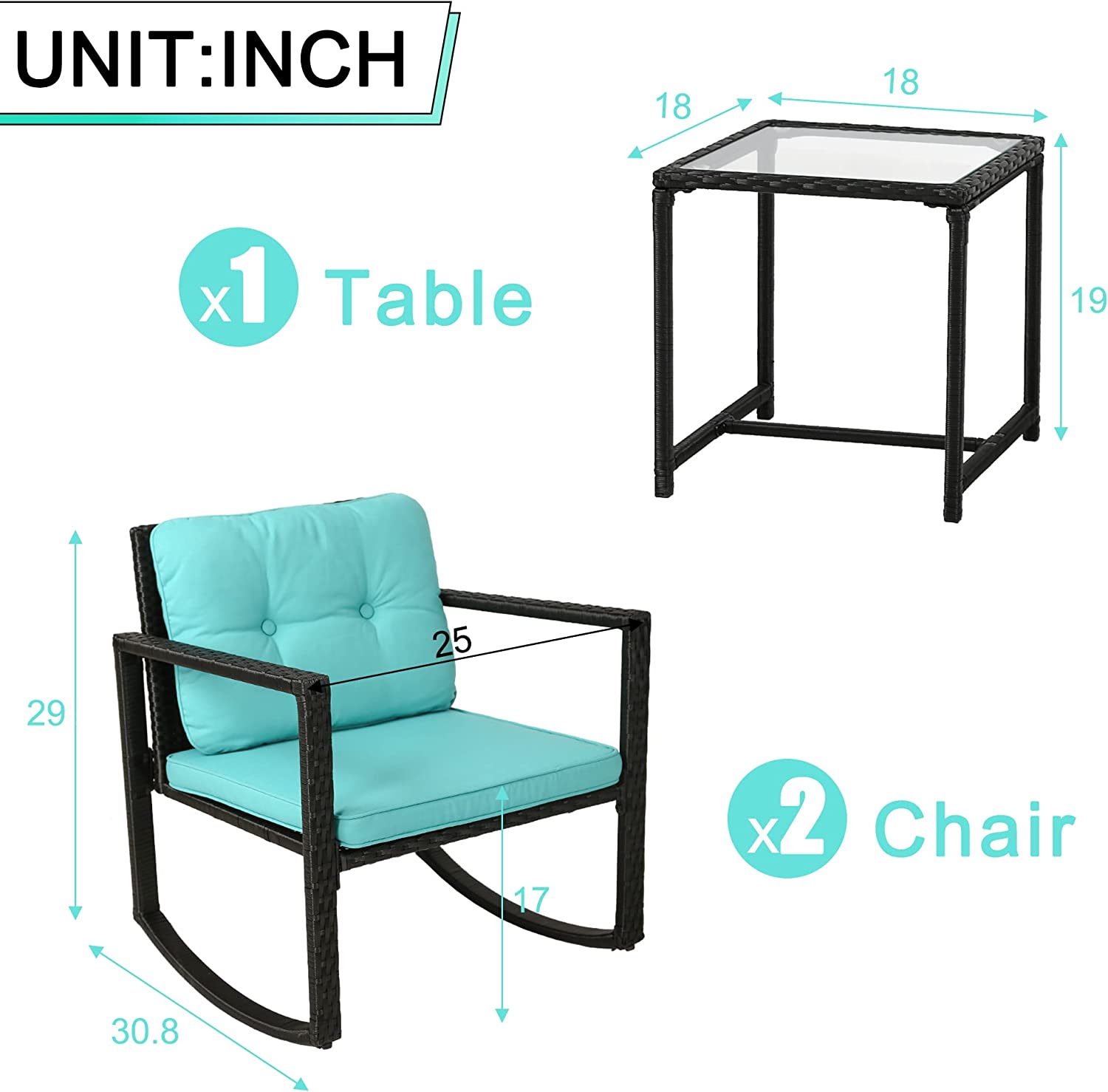 Outdoor Bistro Set Schaukeln 3 Stück Patio Set Rattan Stuhl
