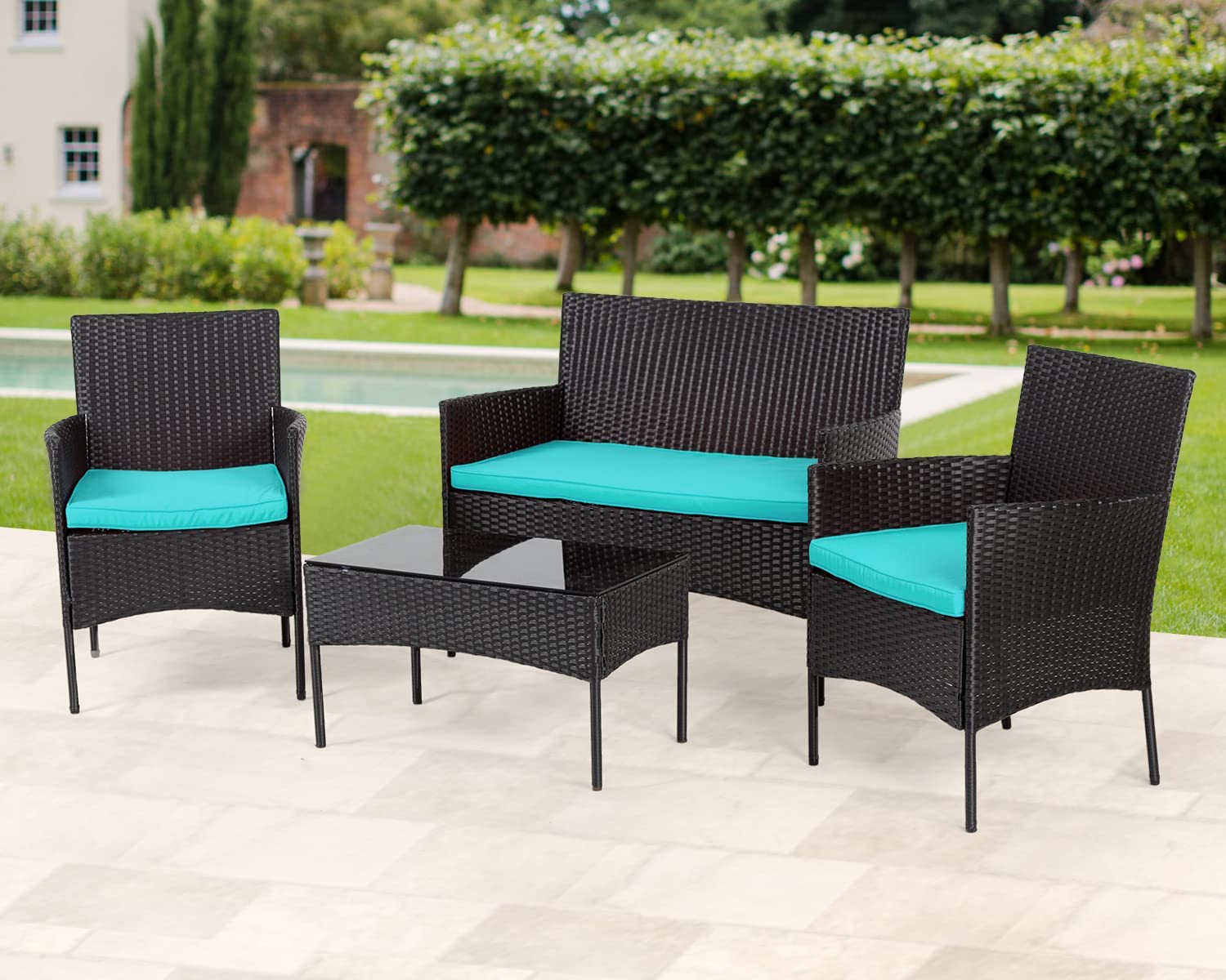 4 Stücke Outdoor Rattan Stuhl Wicker Sofa Garten Patio Möbel Set