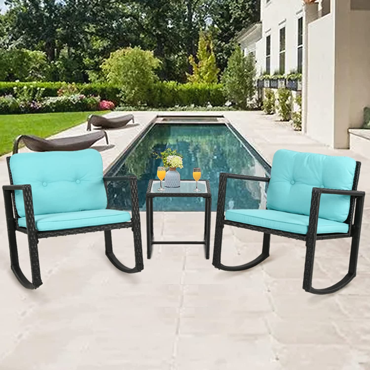 Outdoor Bistro Set Schaukeln 3 Stück Patio Set Rattan Stuhl