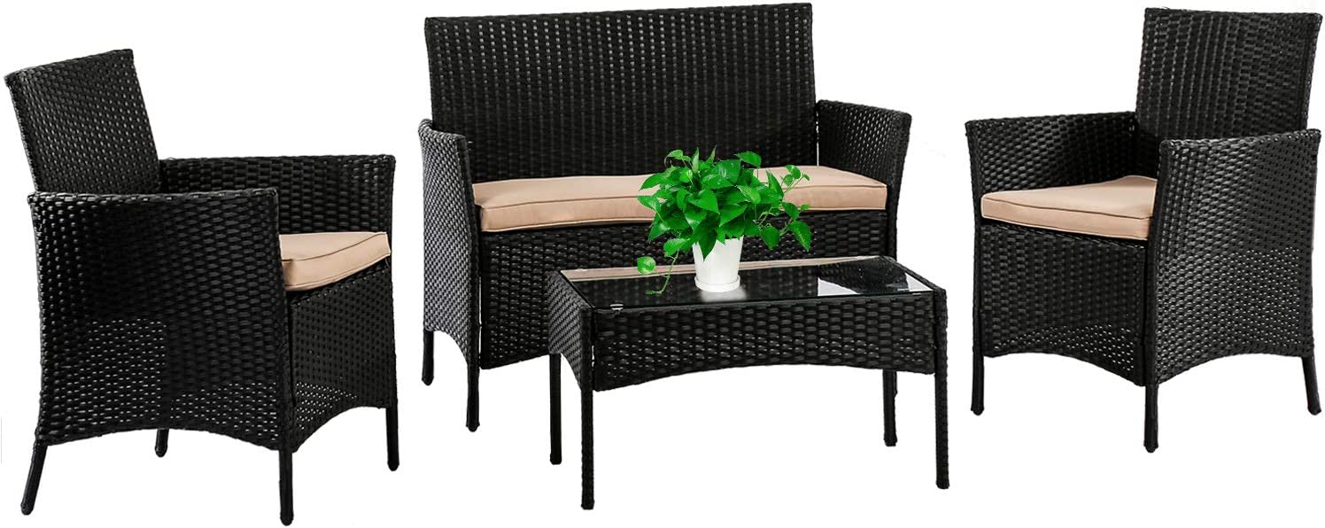 4 Stücke Outdoor Rattan Stuhl Wicker Sofa Garten Patio Möbel Set