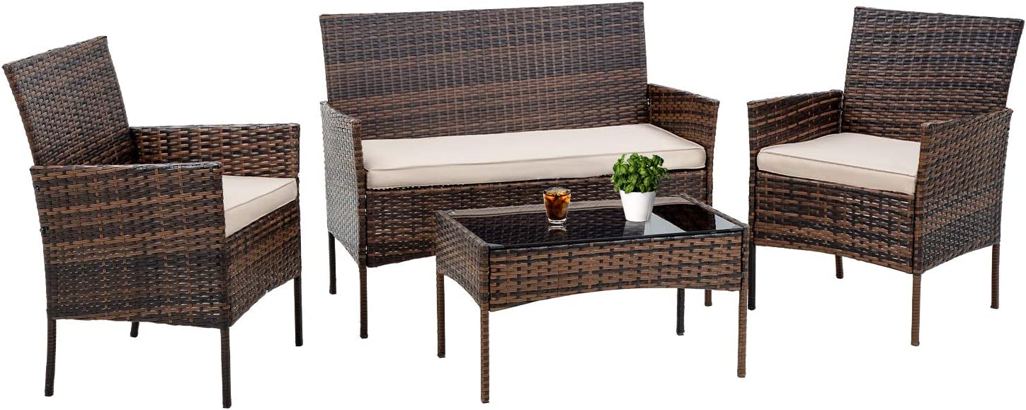 4 Stücke Outdoor Rattan Stuhl Wicker Sofa Garten Patio Möbel Set
