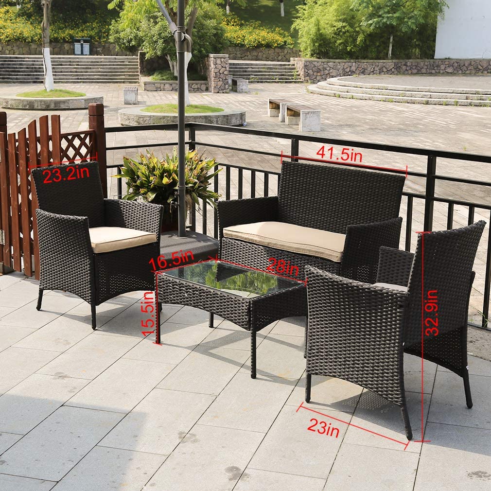 4 Stücke Outdoor Rattan Stuhl Wicker Sofa Garten Patio Möbel Set
