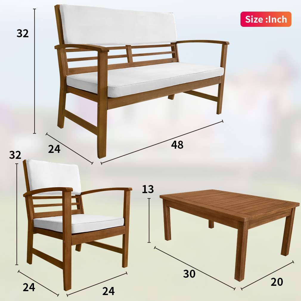 4-Stück-Acacia-Holz Außensitze