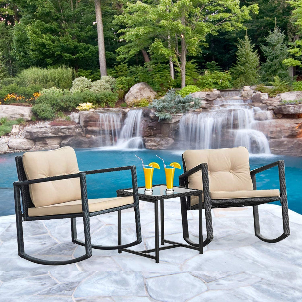 Outdoor Bistro Set Schaukeln 3 Stück Patio Set Rattan Stuhl