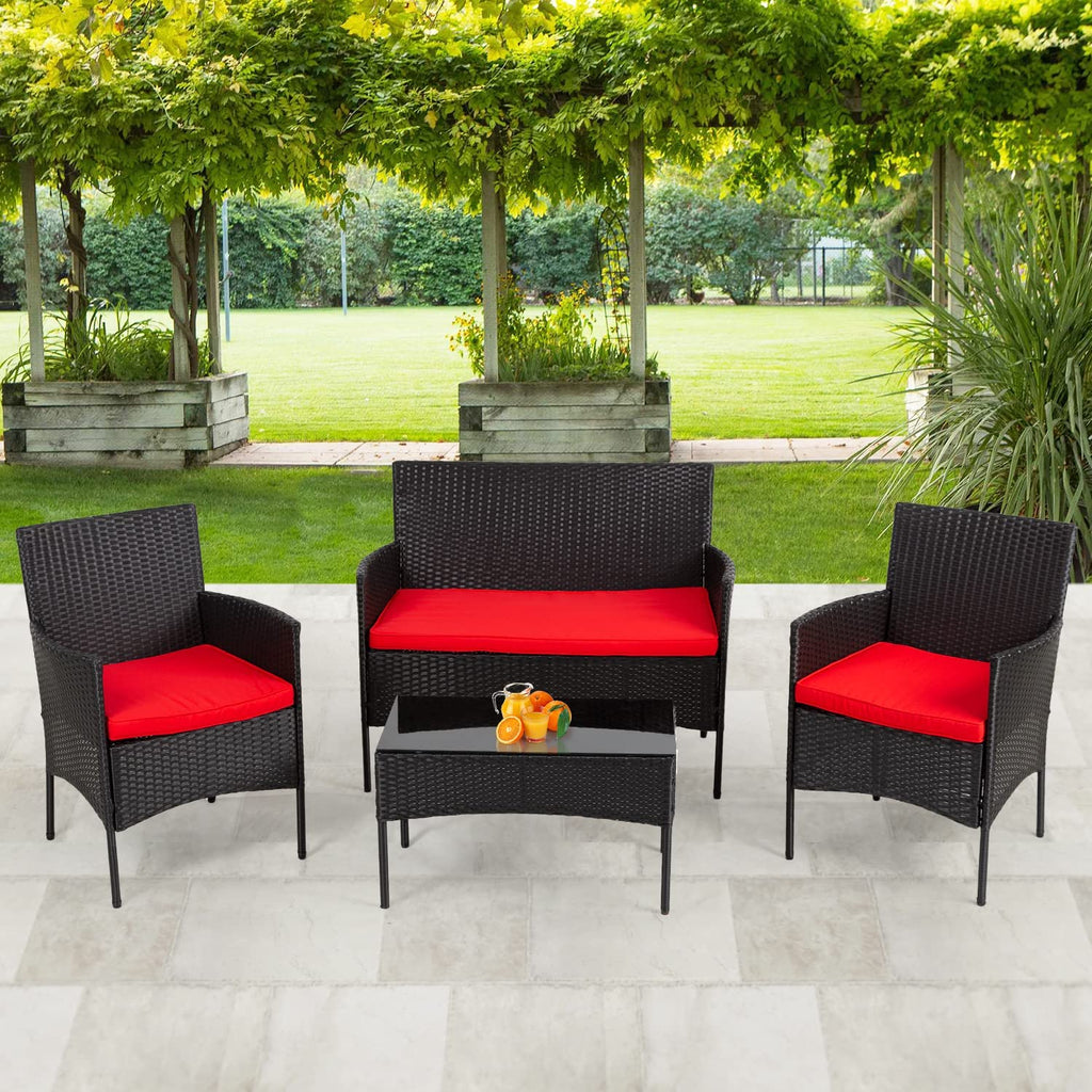 4 Stücke Outdoor Rattan Stuhl Wicker Sofa Garten Patio Möbel Set